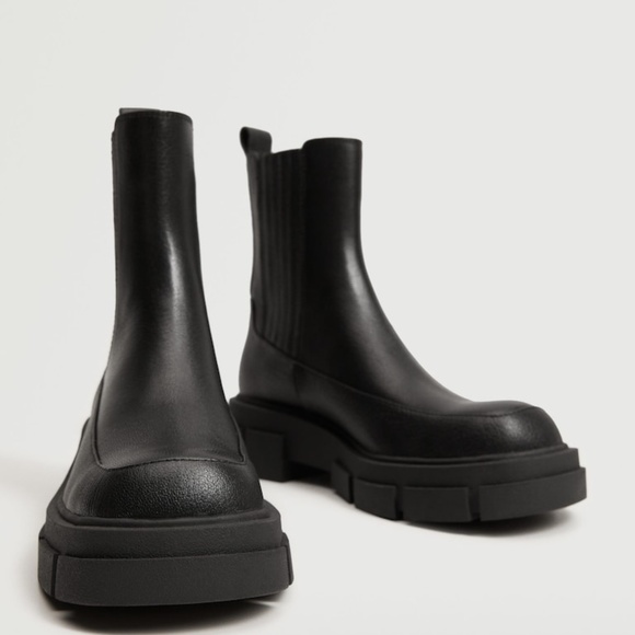 MNG Black Leather Combat Boots Thick Rubber Track Sole Ankle/Calf High - Picture 4 of 17